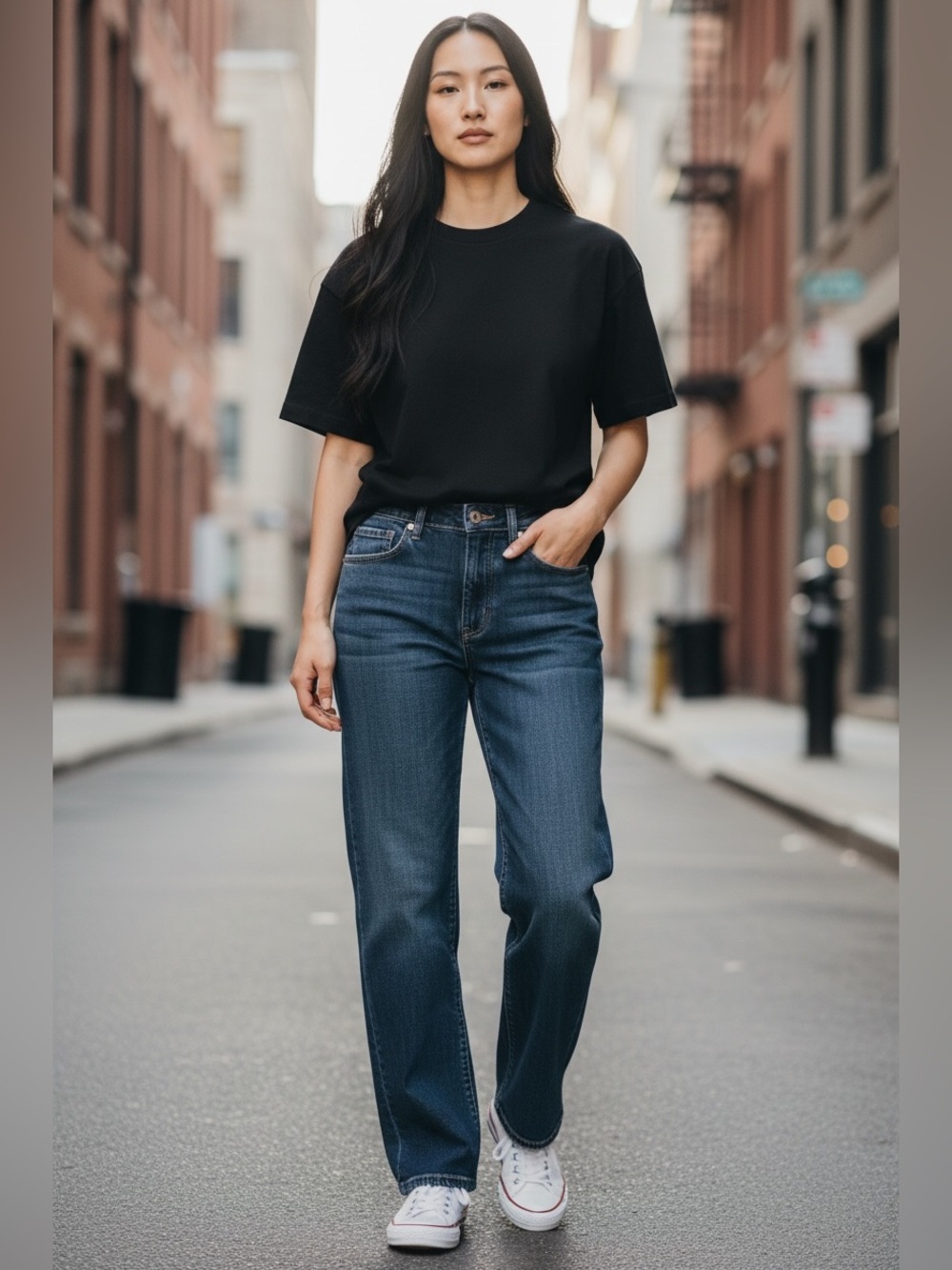 Classic Straight-Leg Jeans in Deep Blue — Women's High-Rise